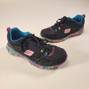 Skechers Women’s Size 8 Athletic Shoes Flex Sole Memory Foam Black Neon